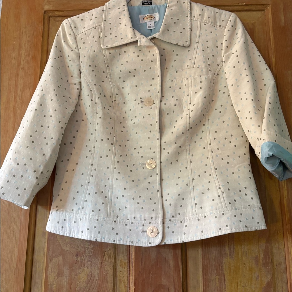 Talbots Cream and Blue Blazer Tailored Cotton Blend